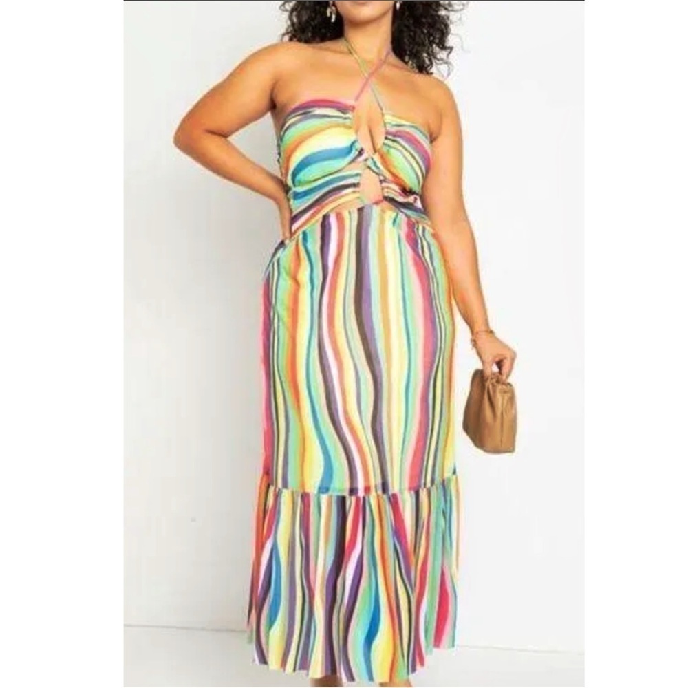Eloquii Bodice Stripped Front Lace Up Maxi Dress size 26 - Picture 1 of 10